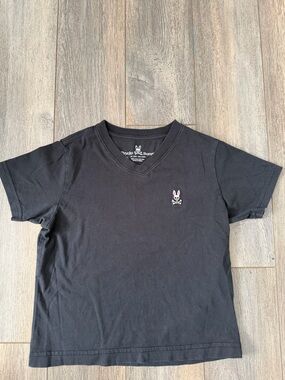 Psycho Bunny Black V-Neck Short Sleeve Tee with Pink-Eyed Logo